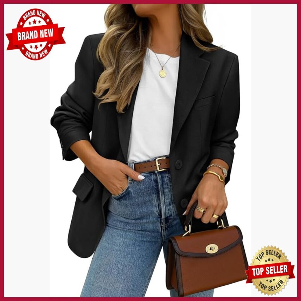 Women's Long Sleeve Blazer Lapel Collar Open Front Business Casual Jacket